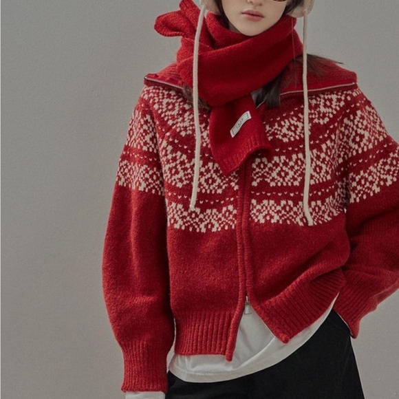 Christmas Fare Isle Zipper Red and White Large No Tags Sweater Zippy Cotton A4 - Picture 6 of 6